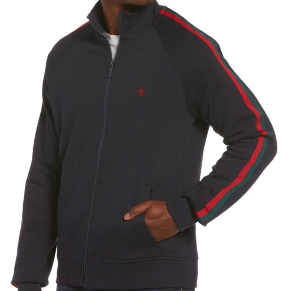 Original Penguin Stripe Sleeves Fleece Track Jacket